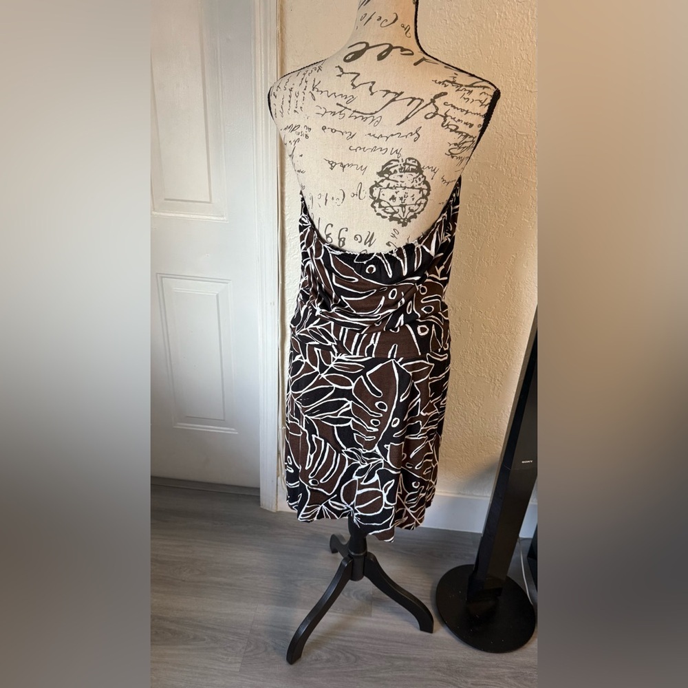 VINTAGE Caché Y2K Strapless Mini Dress Made in USA Tropical Monstera Leaf Print - Picture 2 of 5